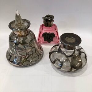 Old antique Art Nouveau glass perfume bottles Set Of 3 Sterling Decor